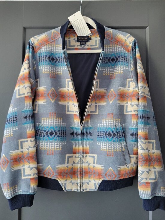 Pendleton Jackets & Blazers - PENDLETON WOMEN'S WOOL BOMBER JACKET NWT L CHIEF JOSEPH PATTERN BLUE MULTI